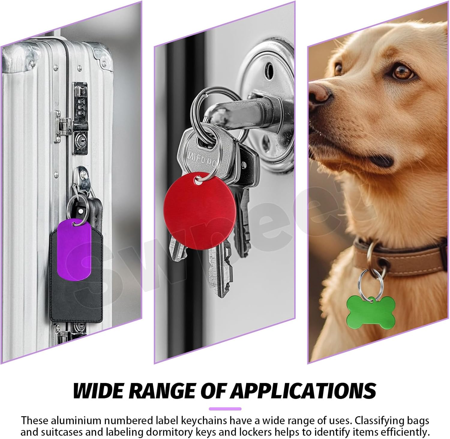 Swpeet 40Pcs 10 Colors 35Mm/ 1.37" round Aluminum Blank Tags with Key Ring Assortment Kit, Engraving Stamping Blank Tags Pet ID Tag for Pendant Decoration, DIY Keychains and Pets Tag Project image number 4