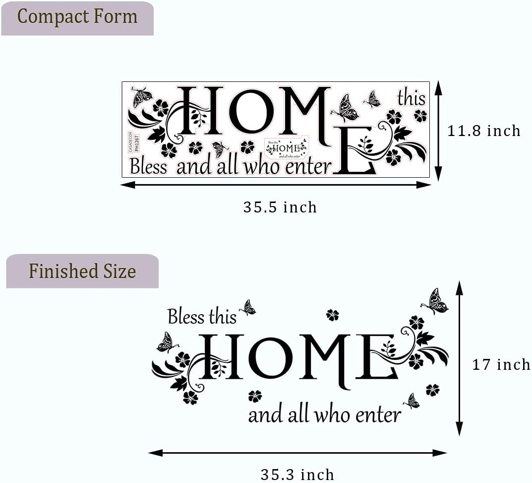 Black Vinyl Wall Sticker Wall Word Quotes Bless This Home and All Who Enter Wall Decals Flowers Butterfly Wall Decor Sticker for Entryway Living Room Home Decor. image number 3