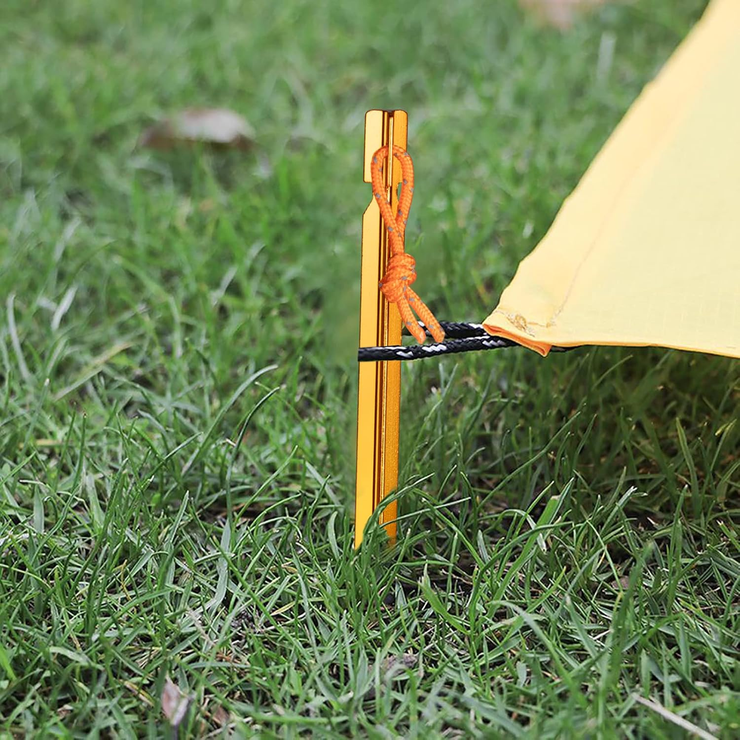 12 Pieces Tent Pegs, Y-Shaped Heavy Duty Tent Pegs Aluminium Alloy Gold Camping Tent Stake Nail with Reflective Rope for Camping, Outdoor, Beach and Hiking image number 5