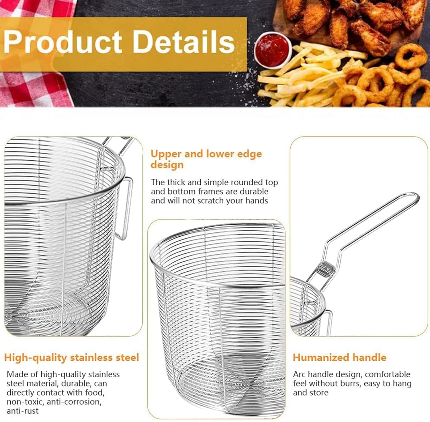 Drain Basket - Frying Drain Baskets,Table Serving Food Presentation Tool, Fast Food Diner Basket for Chips, Shrimp, Pasta Foccar image number 1