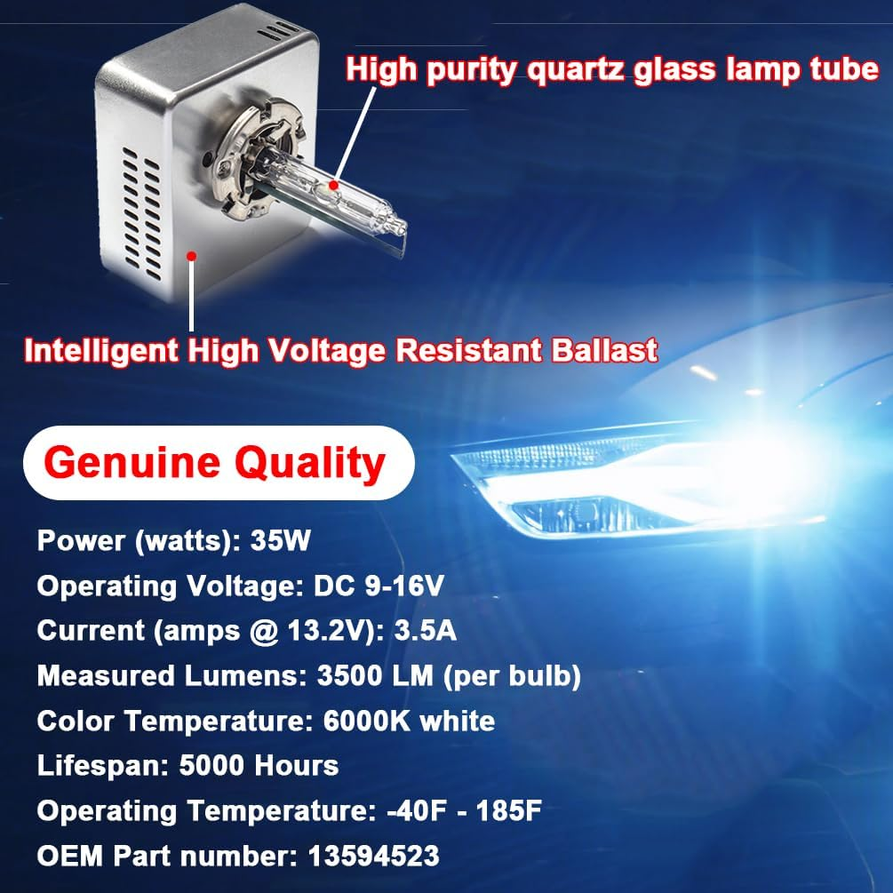 RUNEWAX High Performance D5S Xenon Headlight Replacement Genuine OEM HID Bulbs High Beam and Low Beam 6000K Daylight White 12V 35W Plug and Play, Pack of 2 image number 3