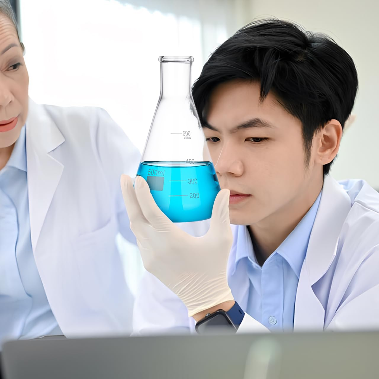 Mobestech Erlenmeyer Flask 500Ml Large Capacity Flat Bottom Glass Laboratory Beaker for Chemistry Distillation and Boiling Applications image number 3