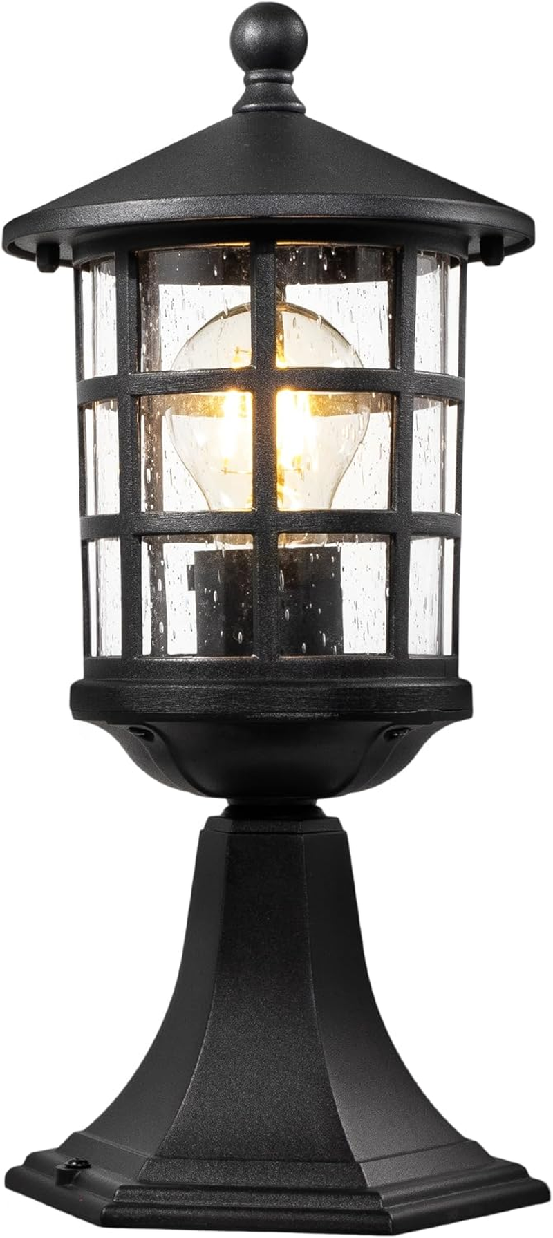 EMLIVIAR Outdoor Post Lantern, Modern Exterior Lamp Post Light Pole, 13.4 Inch Aluminum with Seeded Glass, Black Finish, AUXE222P BK image number 5
