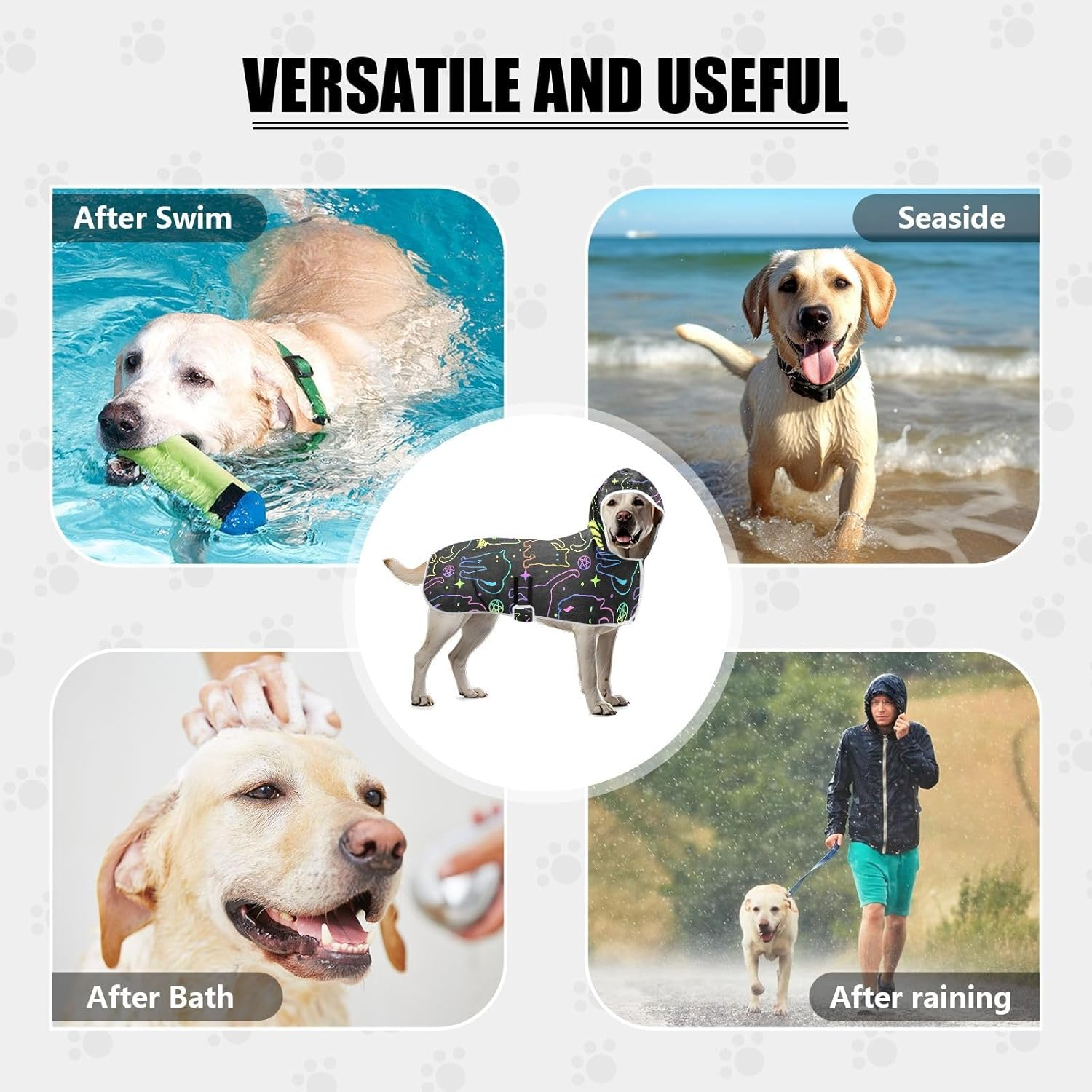 AIXIWAWA Neon Line Cats Pet Bathrobe Towels with Adjustable Collar & Waist, Quick Absorbent Drying Coat for Cats and Dogs image number 1