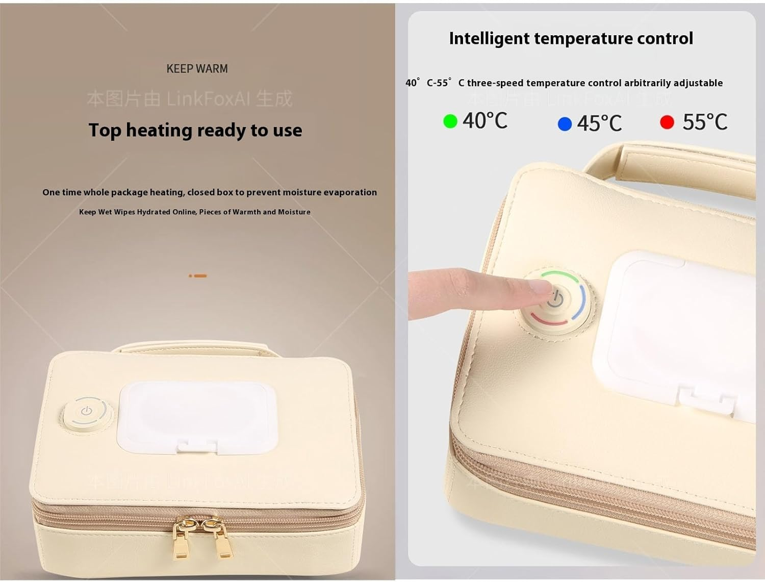 ◉ Baby Wipe Warmer, Large Capacity Wipes Dispenser with 3 Temperature Modes | Fast & Even Heating | USB Powered | Newborn Essentials for Home Car Travel with 15-Pcs Car Trash Bag image number 2