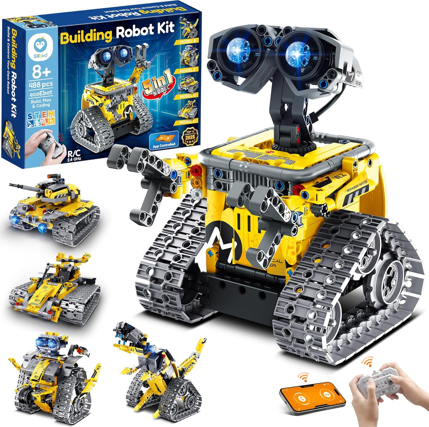 Sillbird STEM Building Toys, Remote & APP Controlled Creator 3In1 Wall Robot/Explorer Robot/Mech Dinosaur Toys Set, Creative Gifts for Boys Girls Kids Aged 6 7 8-12, New 2022 (434 Pieces) image number 5