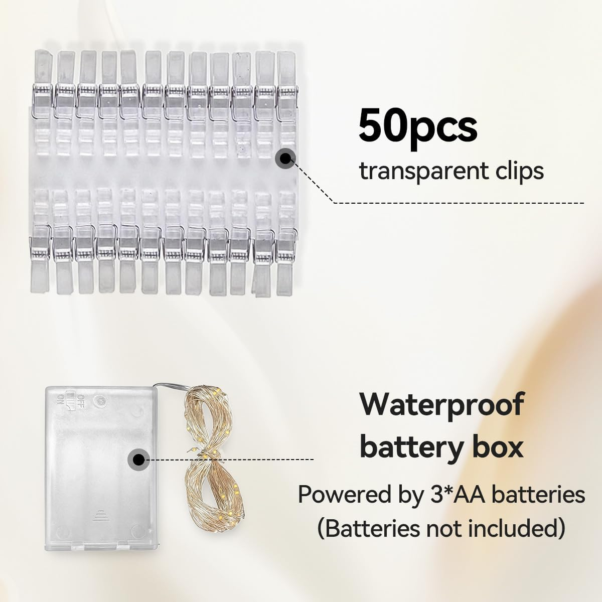 Fairy Lights 10 M 100 LED Photo String with 50 Clips Battery Powered Waterproof Timer for Bedroom Christmas Diwali Wedding Party Decorations Warm White (Cards Are Not Included) image number 4