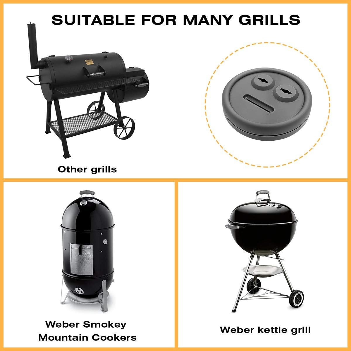 BBQ Thermometer Grommet Kit (4 Pack) - High Temp Silicone Probe Port Seal for Weber Smokey Mountain 14"/18"/22" - Replacement Grill Accessories image number 3