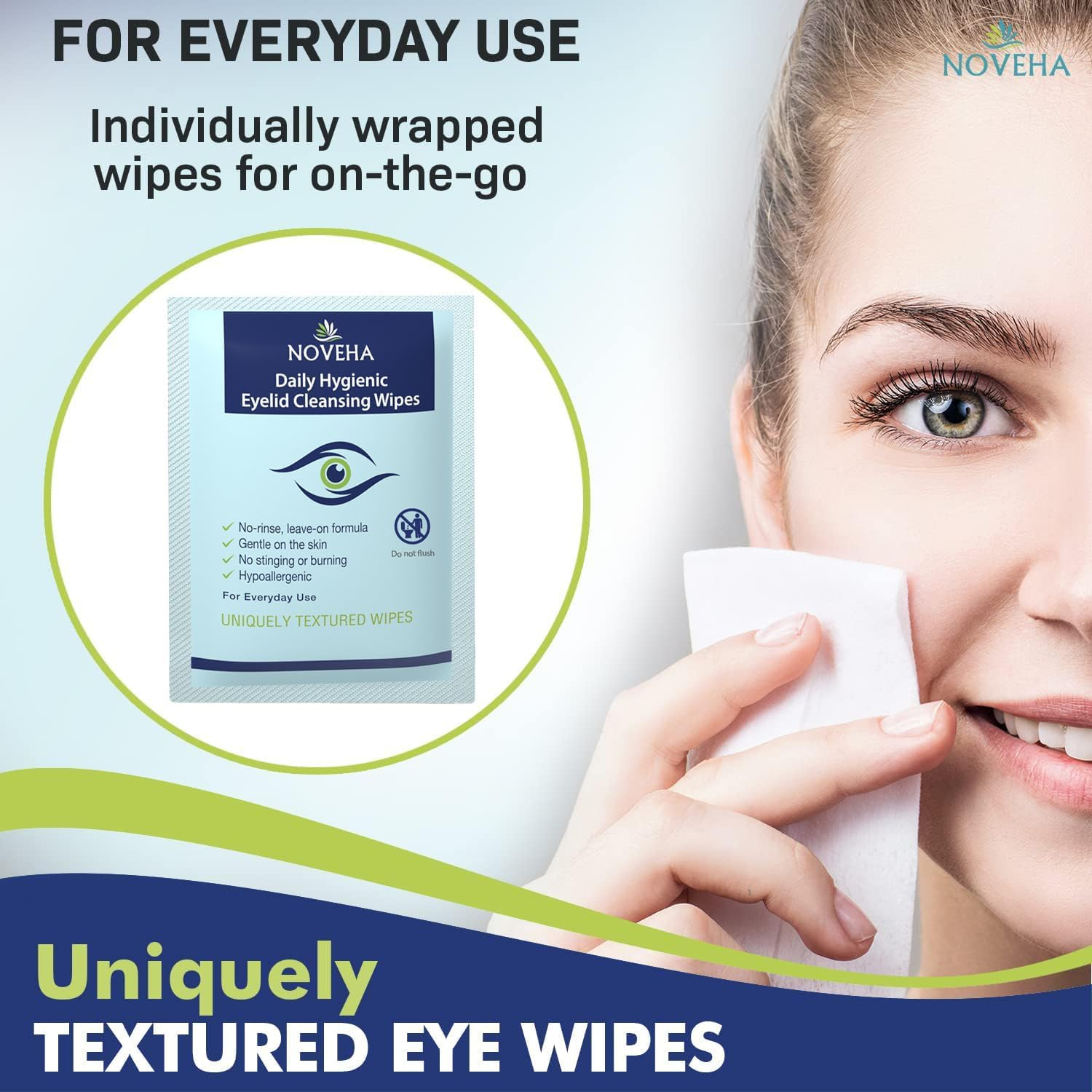 Hygienic Eyelid and Eyelash Wipes for Blepharitis and Itchy Eyes, Box of 60 Individually Wrapped Eyelash Wipes, Natural Makeup Remover and Daily Cleaner image number 4