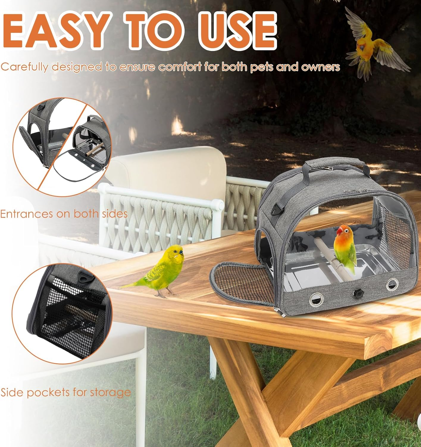 Bird Travel Carrier, Portable Small Bird Travel Bag, Breathable Parrot Cage with Perch Clear Window for Parrot, Small Pet image number 2