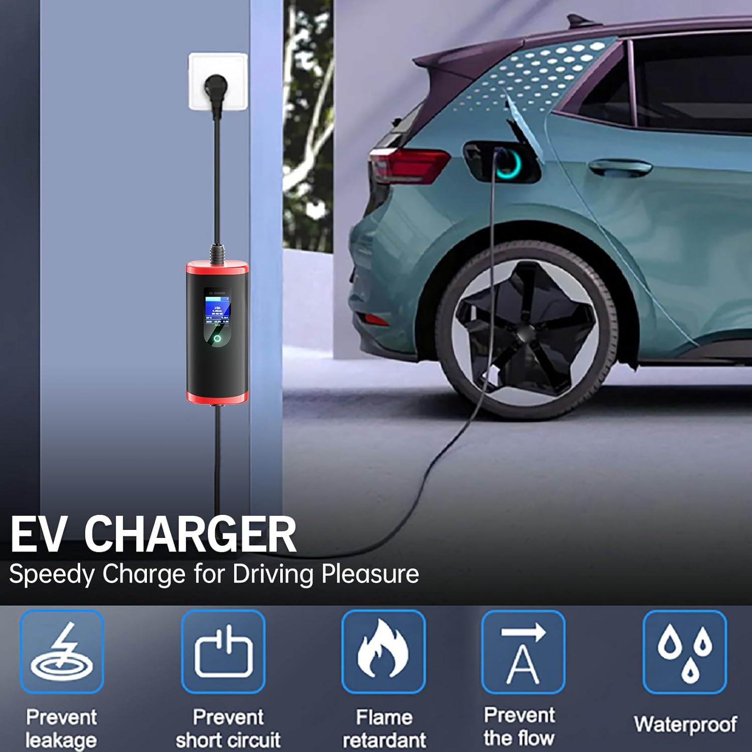 7JI EV Charger Type 2 3.5 Kw 5M 10-15A Adapter Portable EV Chargers Polymer Materials Cable with Australian 15 a Plug|10A Adapter, Adjustable Current Compatible with Tesla, BYD and Other PHEV/BEV/EV image number 1