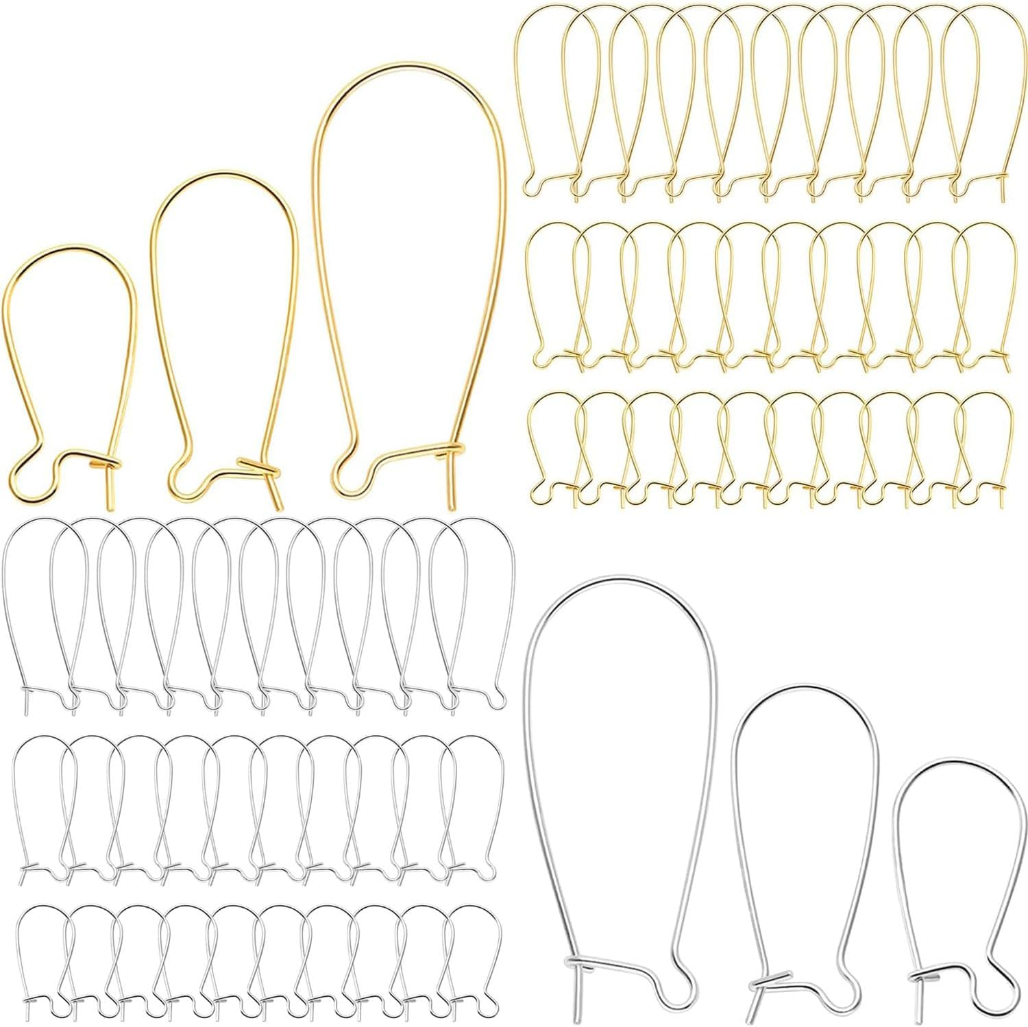 Songholee 300Pcs Earring Hooks Stainless Steel Kidney Ear Wires Interchangeable Dangle Earwire Hooks Gold Silver Mixed Sizes Earring Findings Parts for DIY Jewelry Making，For DIY Jewelry Making image number 1