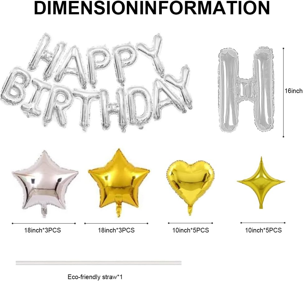18Pcs 16 Inch Happy Birthday Balloons Banner Mylar Foil Letters Balloons for Women, Men, Boys & Girls Birthday Decorations Party Supplies (Sliver) - Gold image number 2
