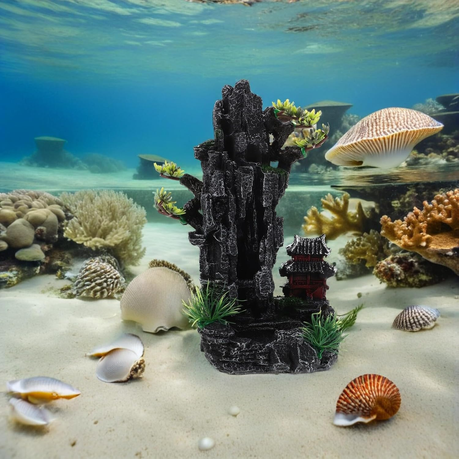 WEKAMOS Aquarium Mountain Resin Decoration Fish Tank Hideout Cave Artificial Rock Figurine Landscape Ornament for Betta Shrimp Small Aquatic Habitat