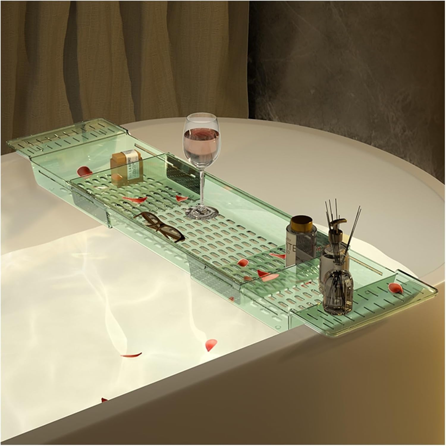 Expandable Drain Bath Caddy Tray for Tub,Simple Bathtub Table Trays Storage Rack,Storage for Towels, Books, Wine Glasses,Phone and Shower(Color2)