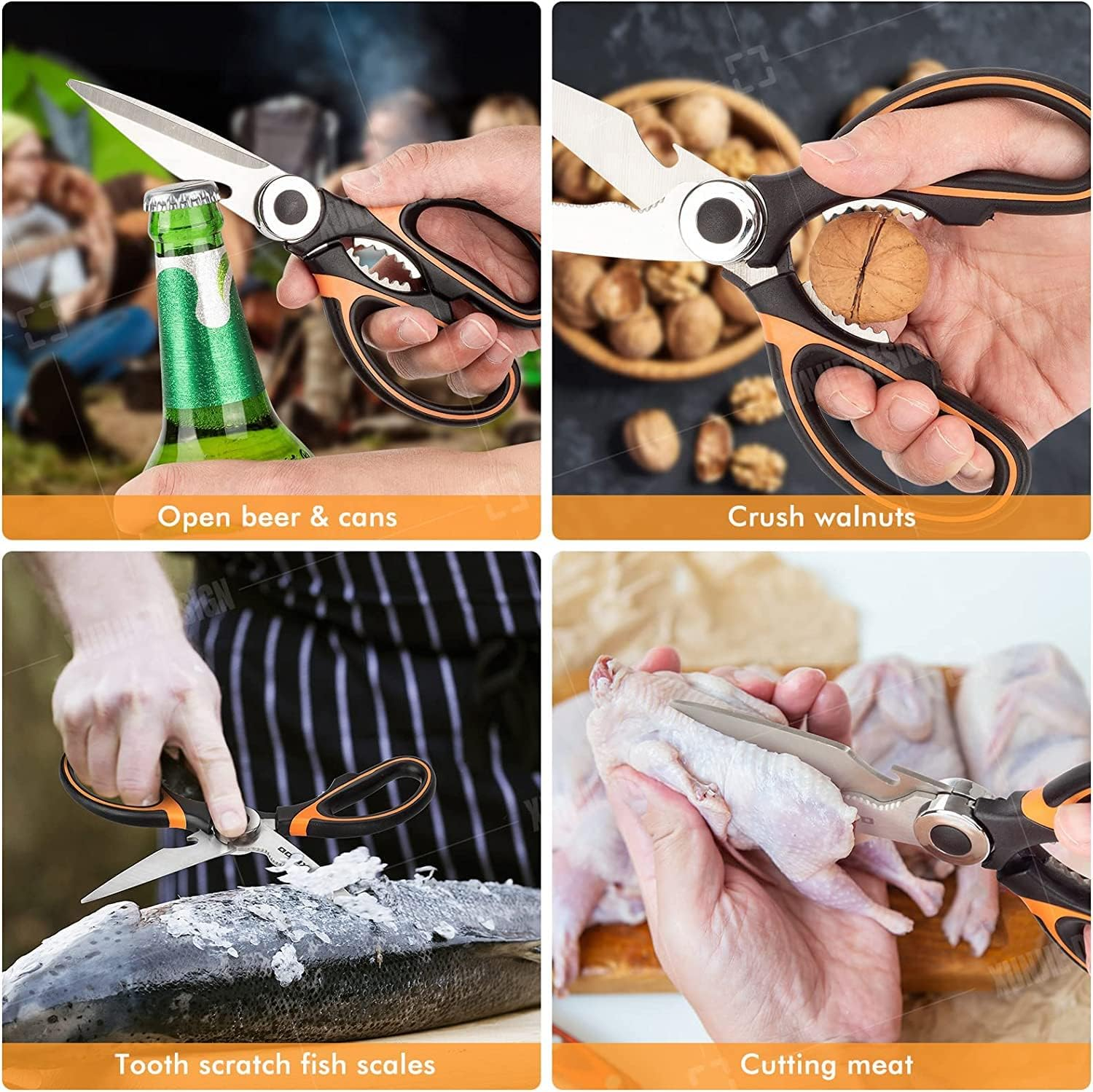 Miluoou Kitchen Scissor, 2-Packs Kitchen Scissor Heavy Duty Meat Shears, Ultra Sharp Stainless Steel Multi-Purpose Scissors for Cutting Meat, Chicken, Vegetable, Fish, Poultry, Vegetable, BBQ, Pizza image number 6