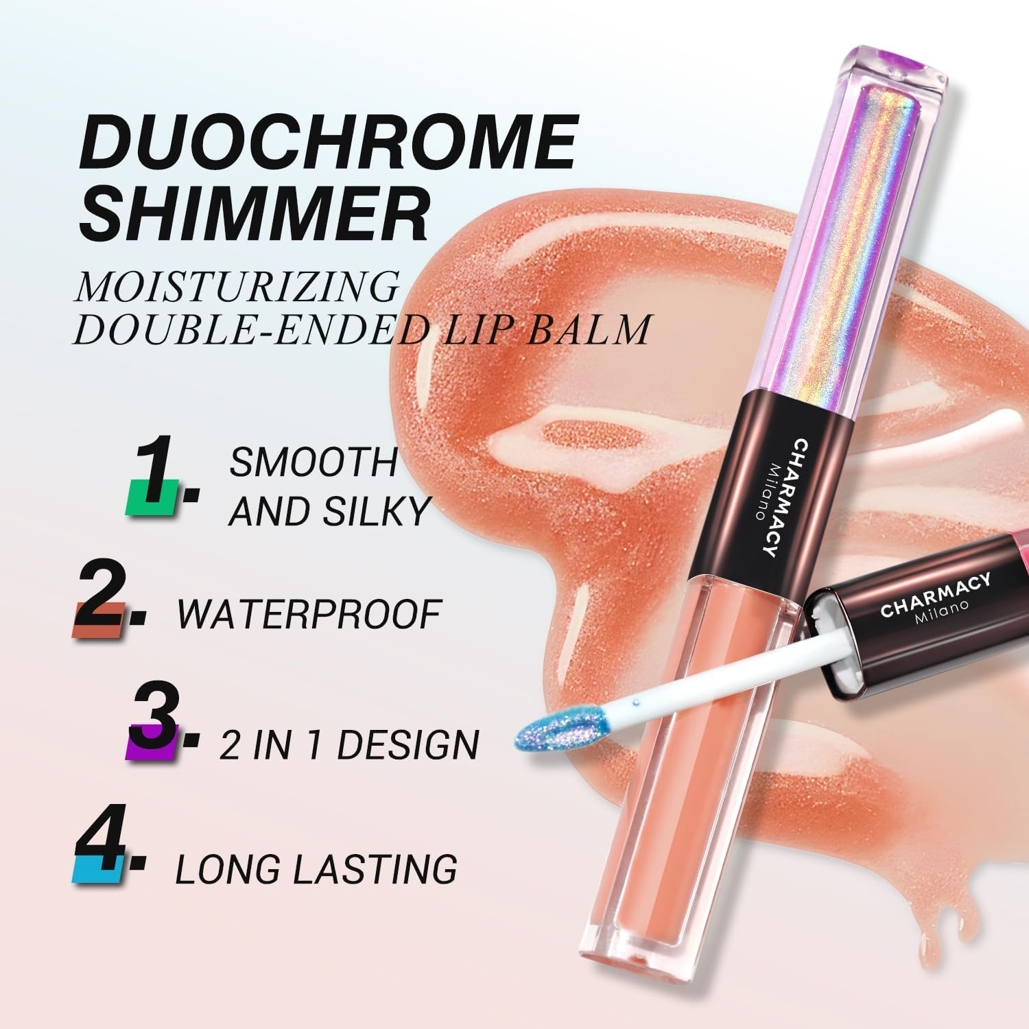 CHARMACY 2 in 1 Multichrome Moisturizing Lip Gloss, Double Head Liquid Lipstick, Mirror Waterproof Long Lasting No Fading Lip Balm, Hydrating Lip Plumper Waterlight Glossy Makeup #002