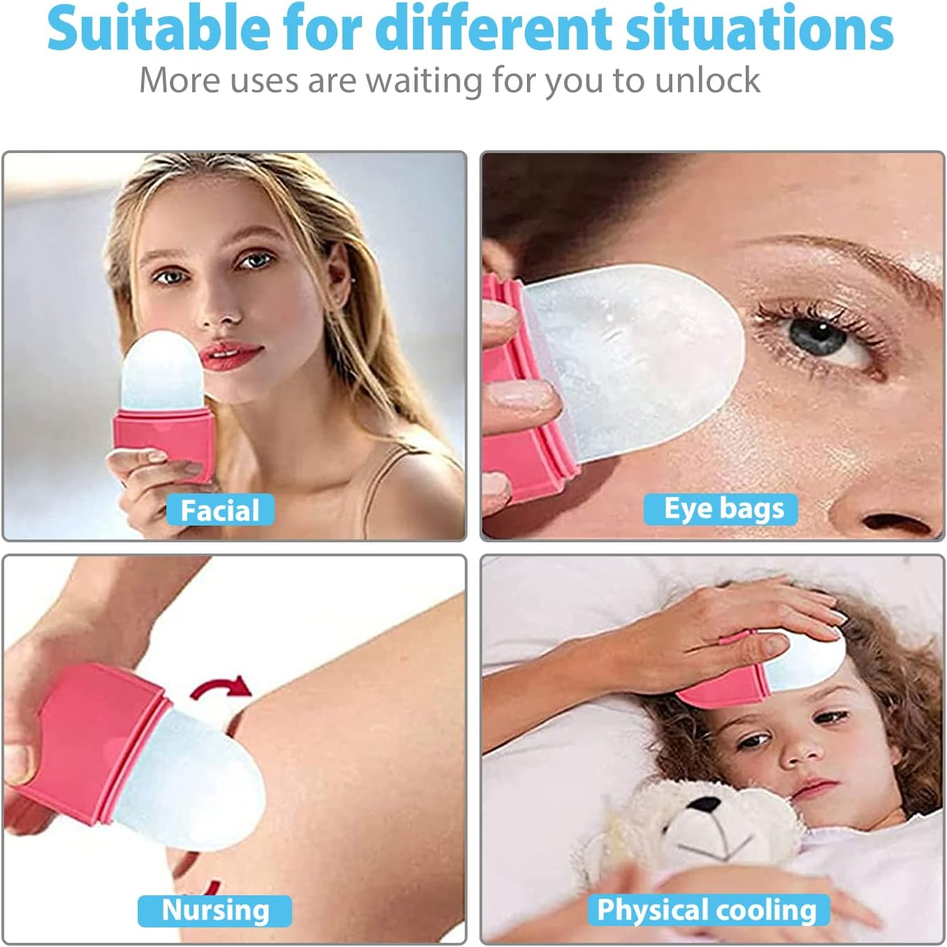 Mini Beauty Ice Face, Ice Mold for Face, Reusable Ice Face Mold, Face Ice Holder Ice Roller for Face and Eye (Pink) image number 6