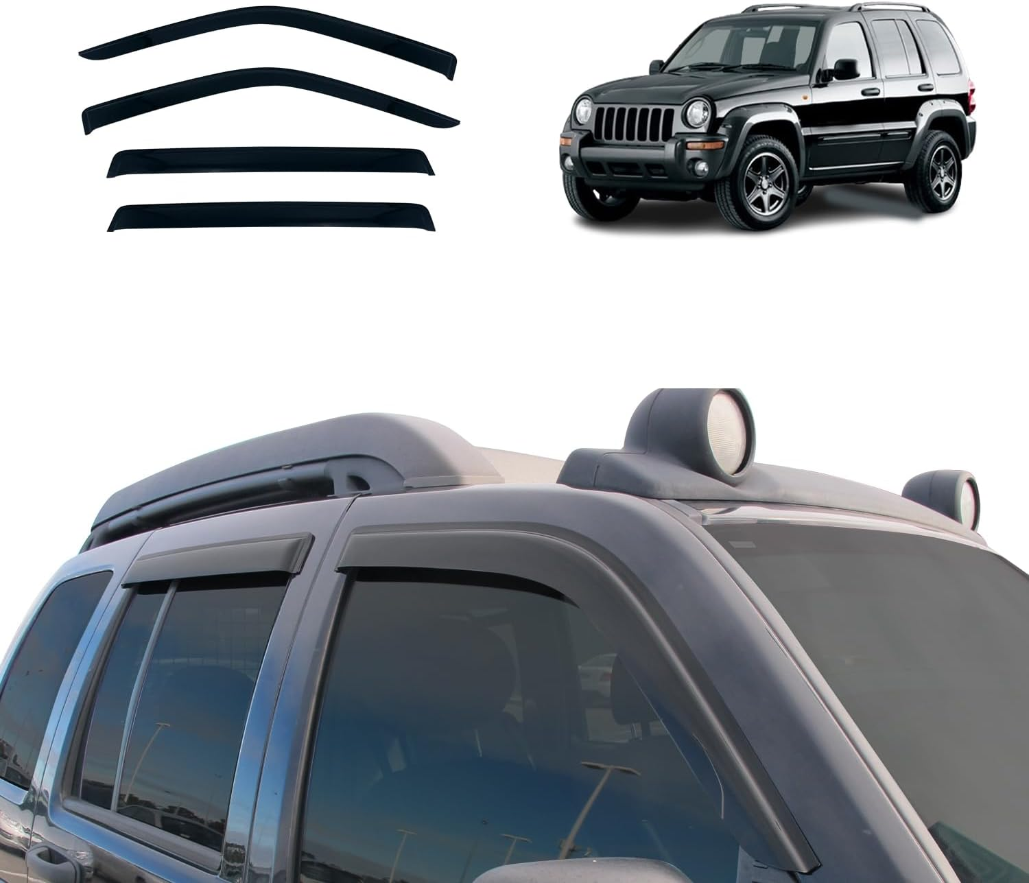 OAD4X4 Weathershields Compatible with Jeep Cherokee KJ Series 2001-2007, Weather Shields Window Visors Wind Deflectors Sun Rain Guard 4PCS Set image number 2