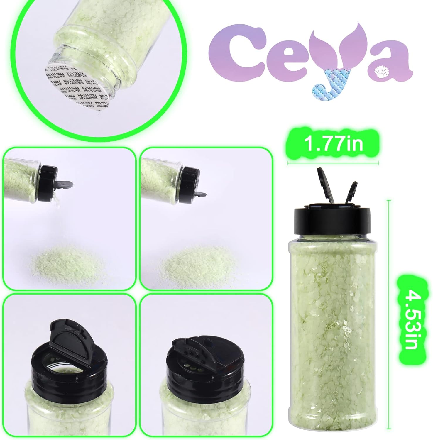 Ceya Glow in the Dark Glitter, 2.8Oz/ 80G White Luminous Chunky Glitter Mix Fine Powder Flakes Fluorescent Nail Sequins for Epoxy Resin, Tumblers, Halloween Party, Festival Decor image number 2