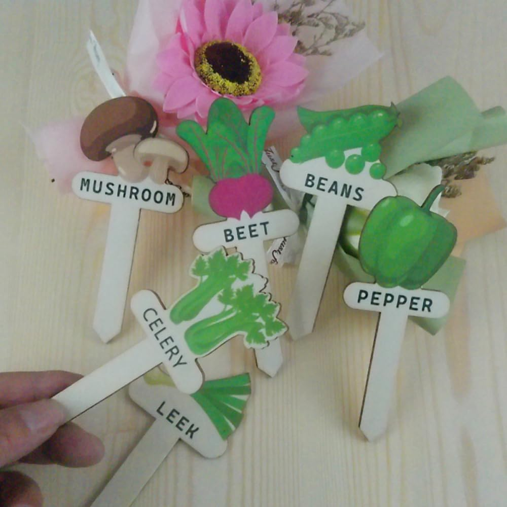 22 Pack Boxwood Garden Plant Labels - Wooden Veggie Tags, Cartoon Gnome Style, Indoor/Outdoor, Wooden Garden Markers for Pots & Plants image number 3