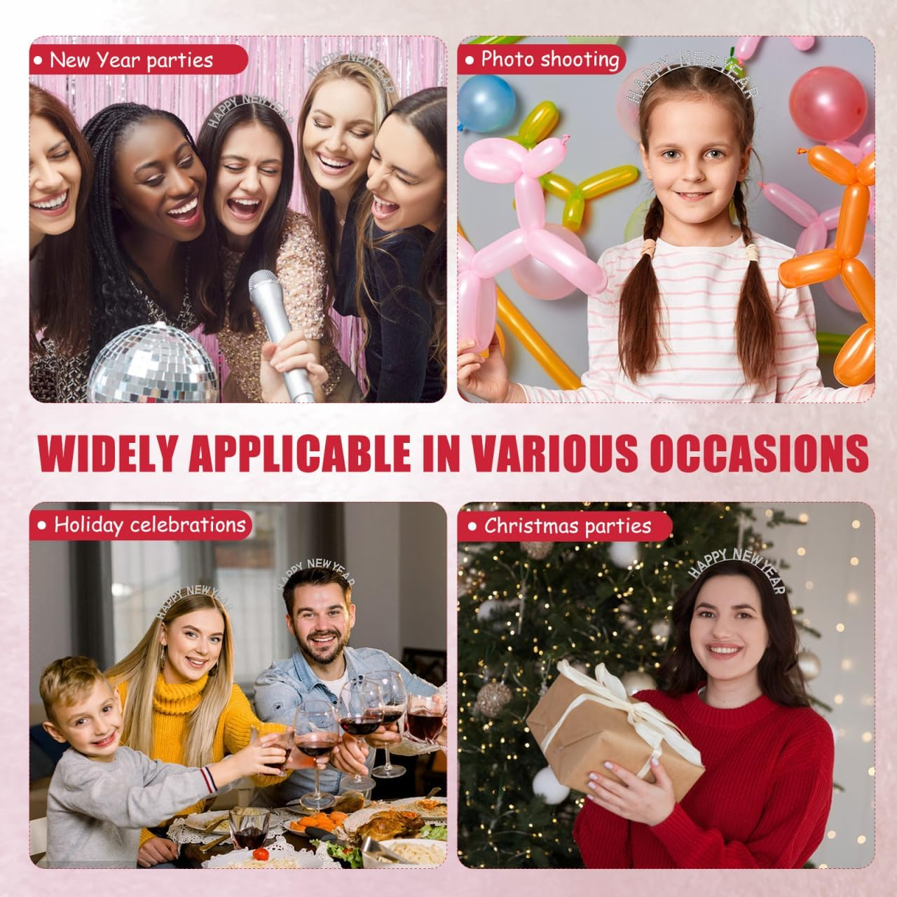 Minkissy Headband New Year'S Eve 2023 Hair Accessories Headband Happy New Year Headband Tiara with Rhinestone New Year Headband Crown Tiara Headpiece Christmas Party Gift Photo Props Silver, Silver - Silber- image number 2