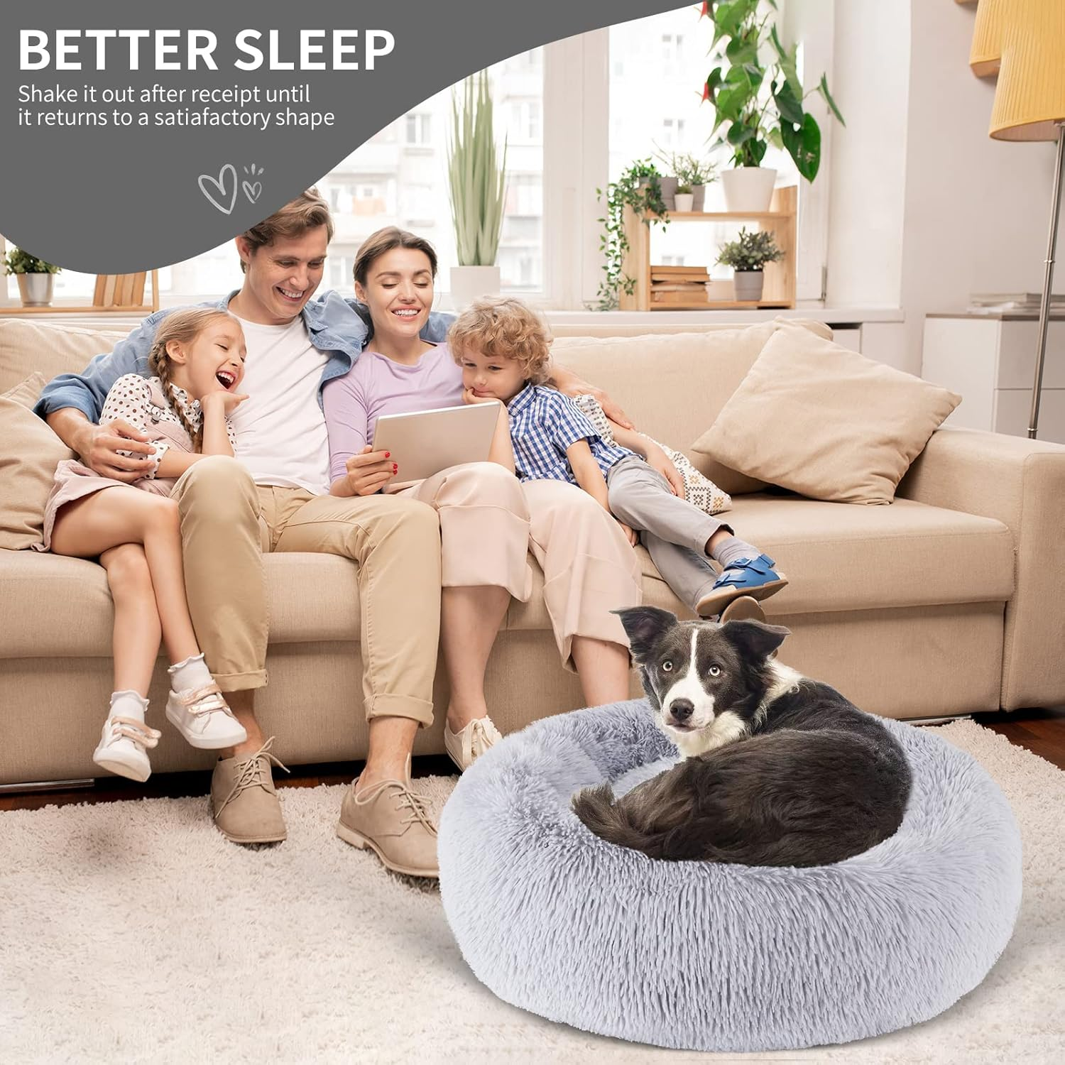 Calming Dog Bed, Cat Bed Pet Bed Pet Mat round Fluffy Soft Non-Slip Pet Bed for Indoor Machine Washable Donut Self Warming Calming Pet Nest for Small Dogs Kittens,Dog Nest (D60Cm, Light Grey) image number 5