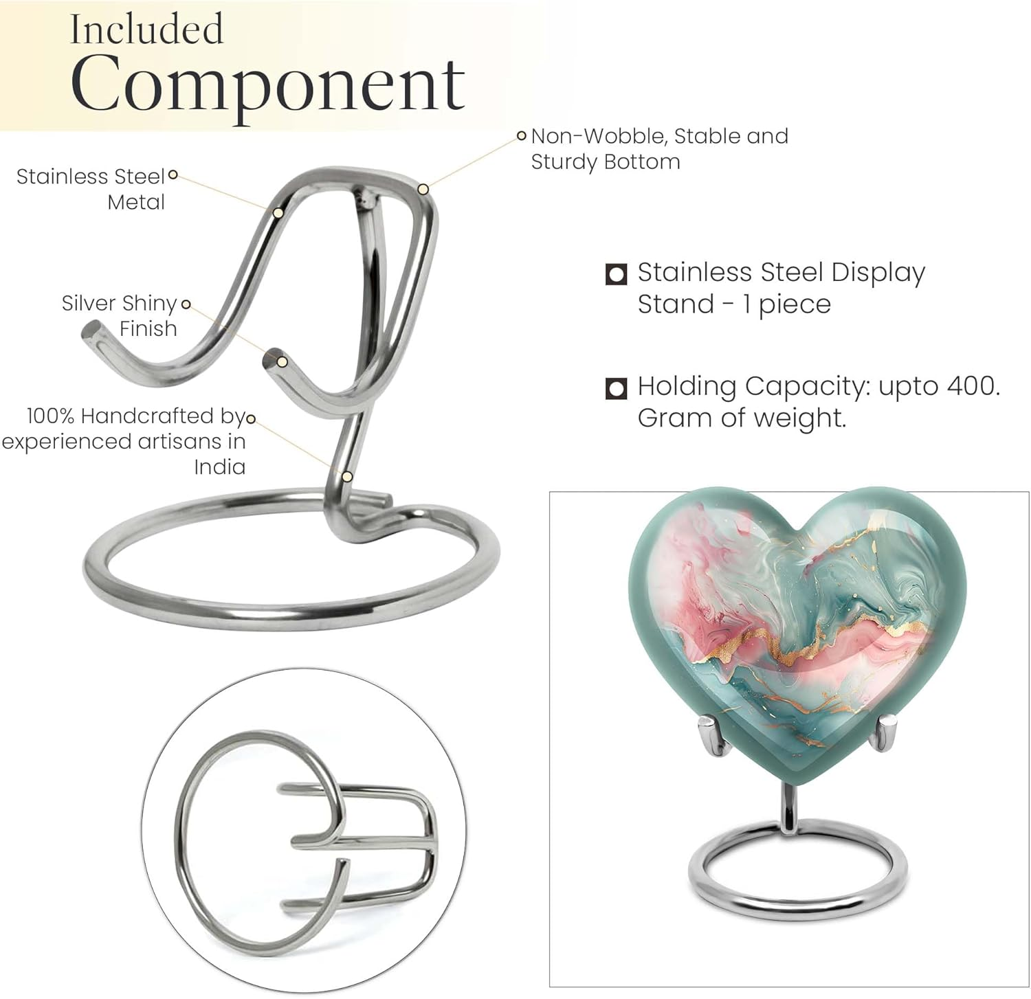 PARUHAS Light Green & Golden Marble Urn - Urn for Ashes Adult Male - Burial Urns for Human Ashes - Urn for Ashes for Women - Urns for Ashes - Ash Urns - Decorative Urn - Large Urn - Heart Urn 10" image number 2