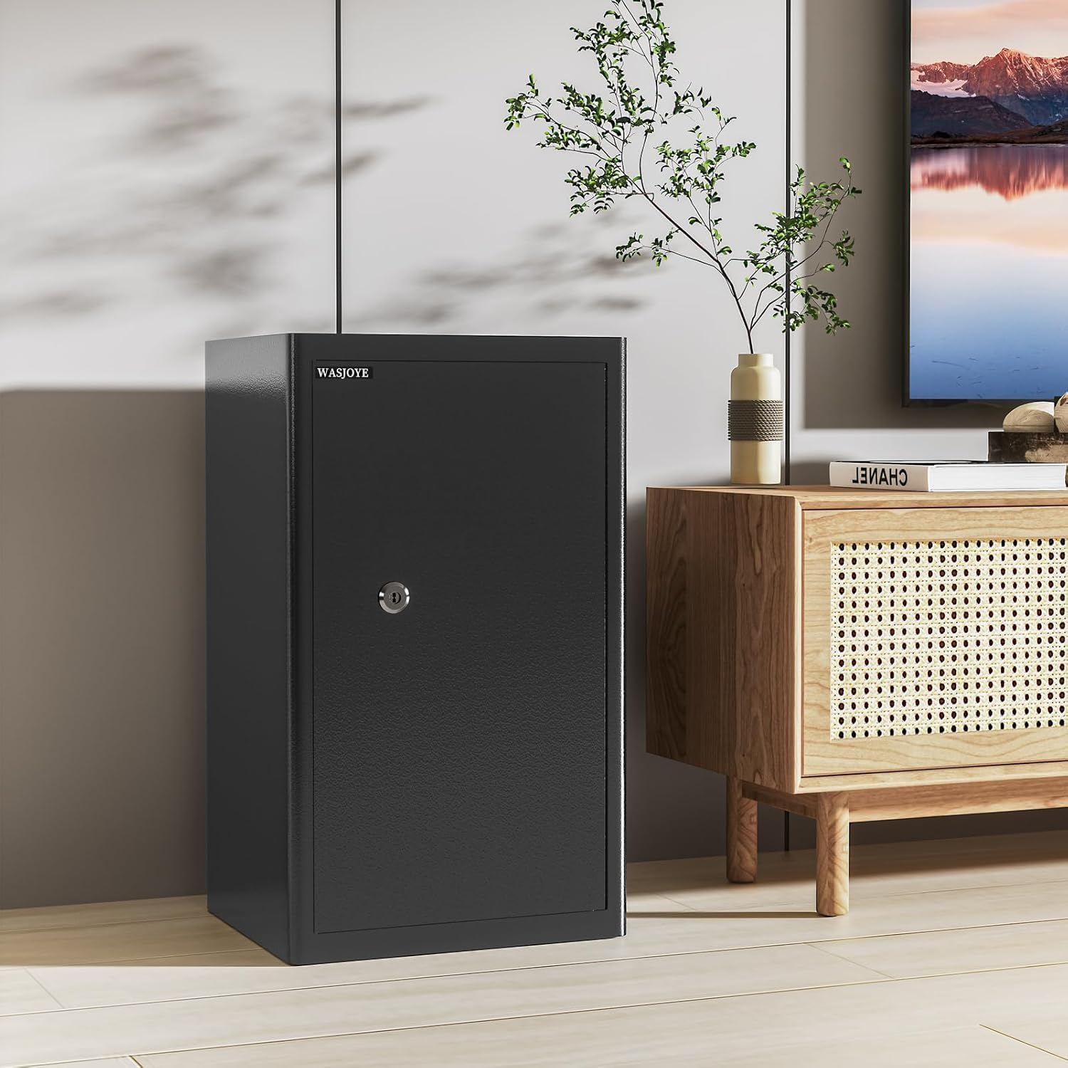 WASJOYE Safe Lock Box Wite Keys, High Security Safety Box, 72L Steel Lock Safes for Home/Office, Cabinet Keys Safe Lock Box for Money Cash Jewelry Medicine Document, 62.5 * 37 * 31CM image number 3