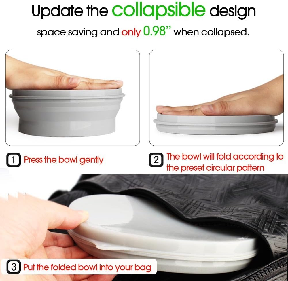 ME.FAN Silicone Collapsible Bowls - Silicone Folding Travel Bowl with Lids - Expandable Food Storage Containers Set - BPA Free, Portable, [27Oz] (2 Pack-Blue-Light Green) - 2 Pack-Powerblue-Deep Green image number 5