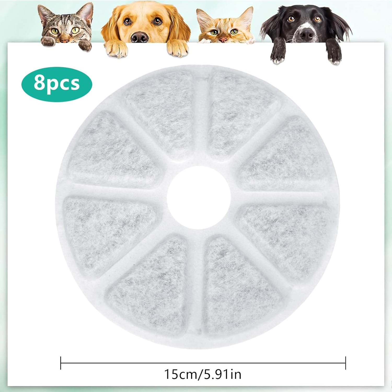 XTUDOU Pack of 8 Cat Fountain Filters, Contains Activated Carbon, Triple Filtering, round Cat Fountain Filter, Suitable for a Variety of Replacement Filters for Pet Drinking Fountains image number 1