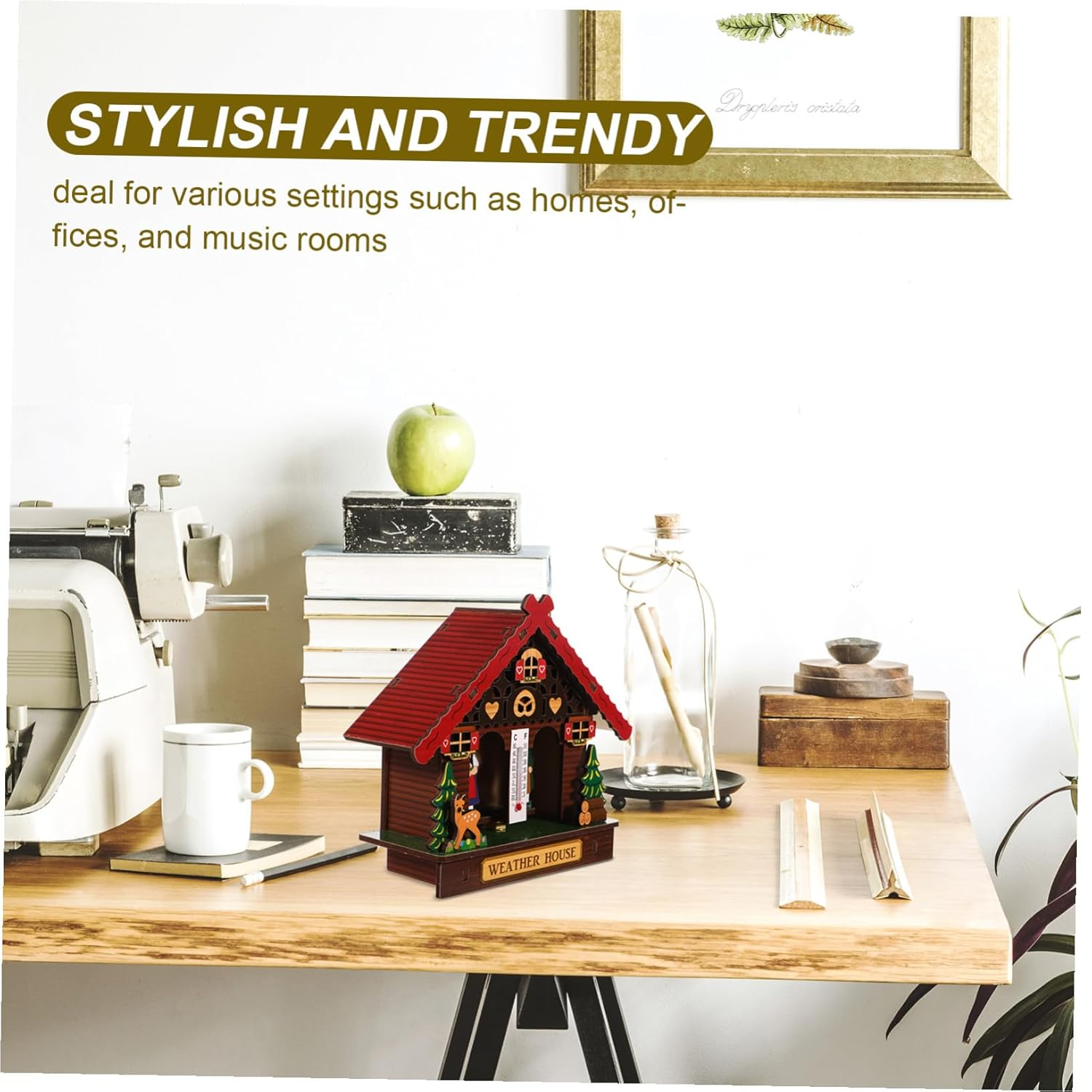 Garneck Analog Weather House Thermometer Hygrometer Barometer Combo for Indoor Outdoor Use Accurate Temperature Humidity Monitor Wooden Wall-Mounted Weather Station with Classic Man Woman image number 3