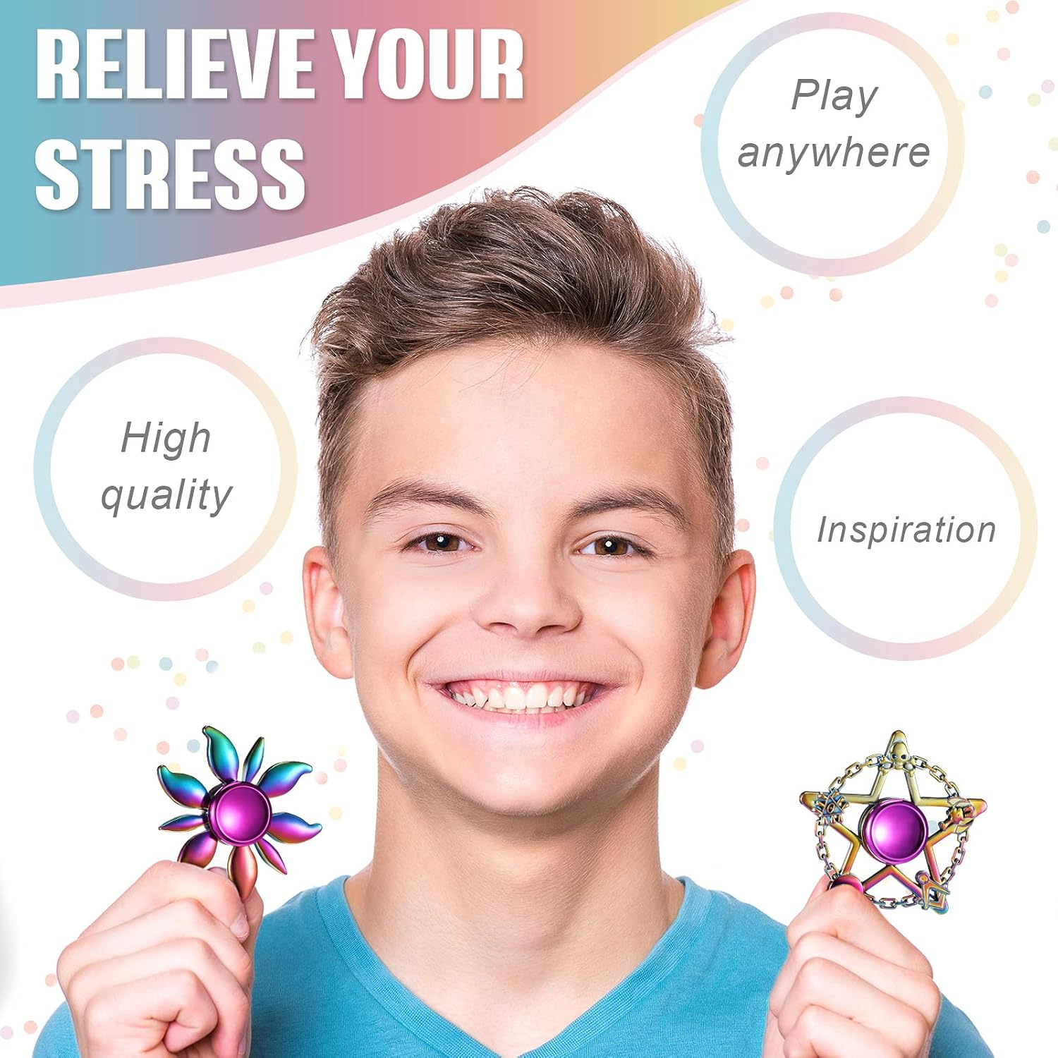 Lewtemi 8 Pieces Rainbow Fidget Metal Spinner Colorful Finger Spinners High Speed Hand Spinners Fidget Toys for Stress Anxiety Relief for Adults and Teens (Cool Style) image number 4