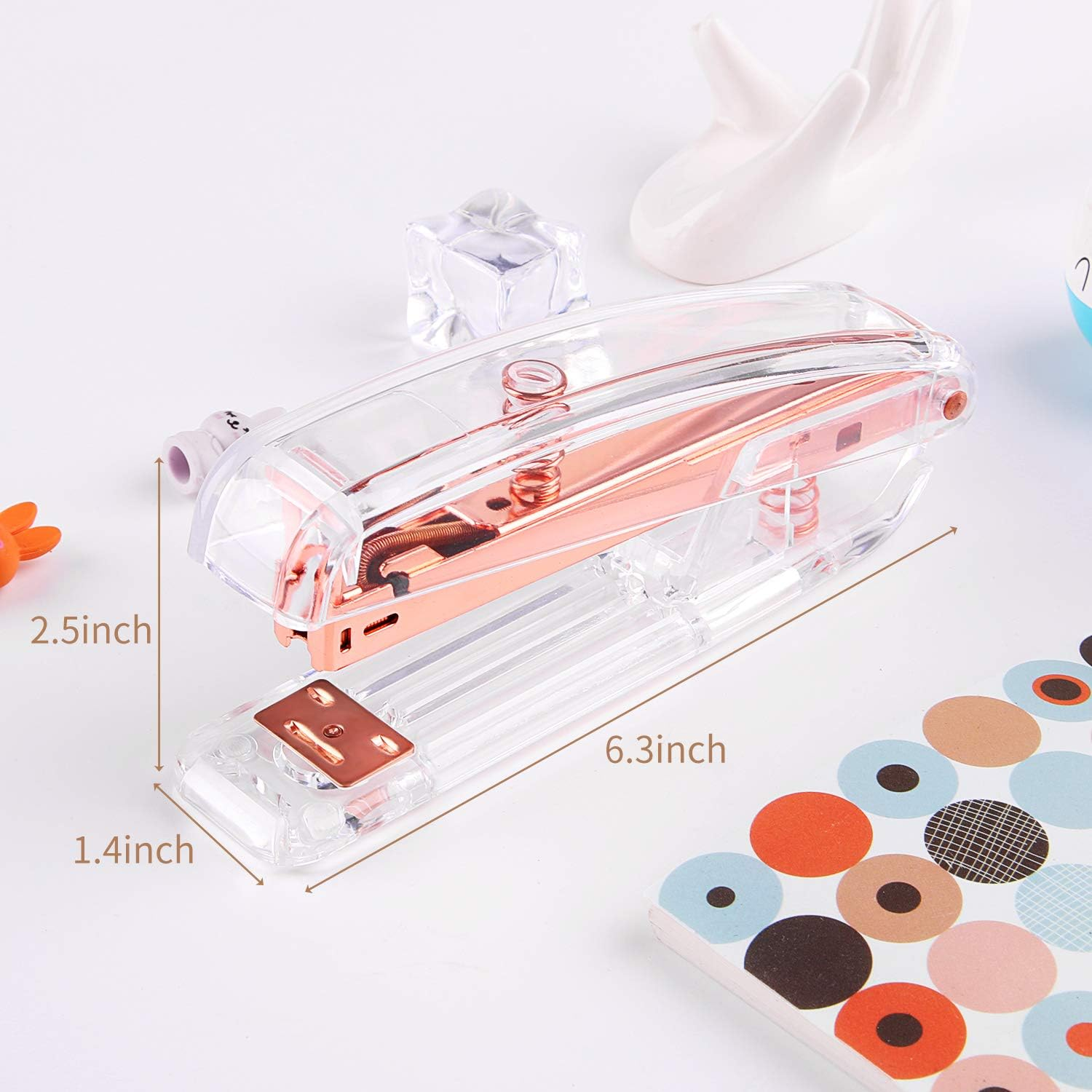 Alsisk Stapler,Clear Desk Stapler with 1000 Pieces Staples - Rose Gold Stapler+Staple Removers