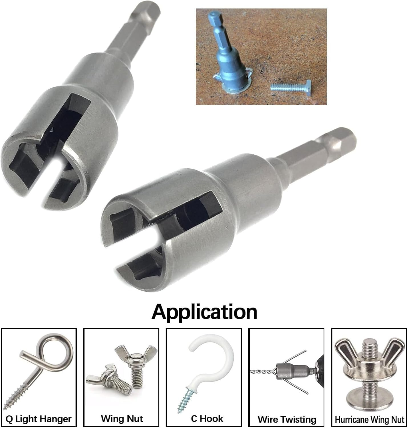 (2Pc) Power Wing Nut Driver Set,Slot Wing Nuts Drill Bit Socket Wrenches Tools Set,1/4" Hex Shank Drills Bits for Panel Nuts Screws Bolt image number 4