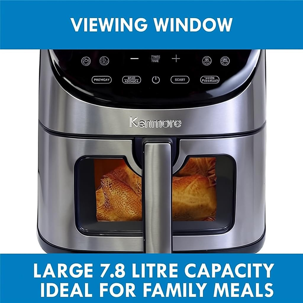 Kenmore 7.8L Air Fryer, Family Size, 1700W, 12 Preset Cooking Functions, Digital Touch Screen, Programmable Temperature & Timer, Viewing Window, Roast Bake Broil Dehydrate Reheat, Stainless Steel image number 4