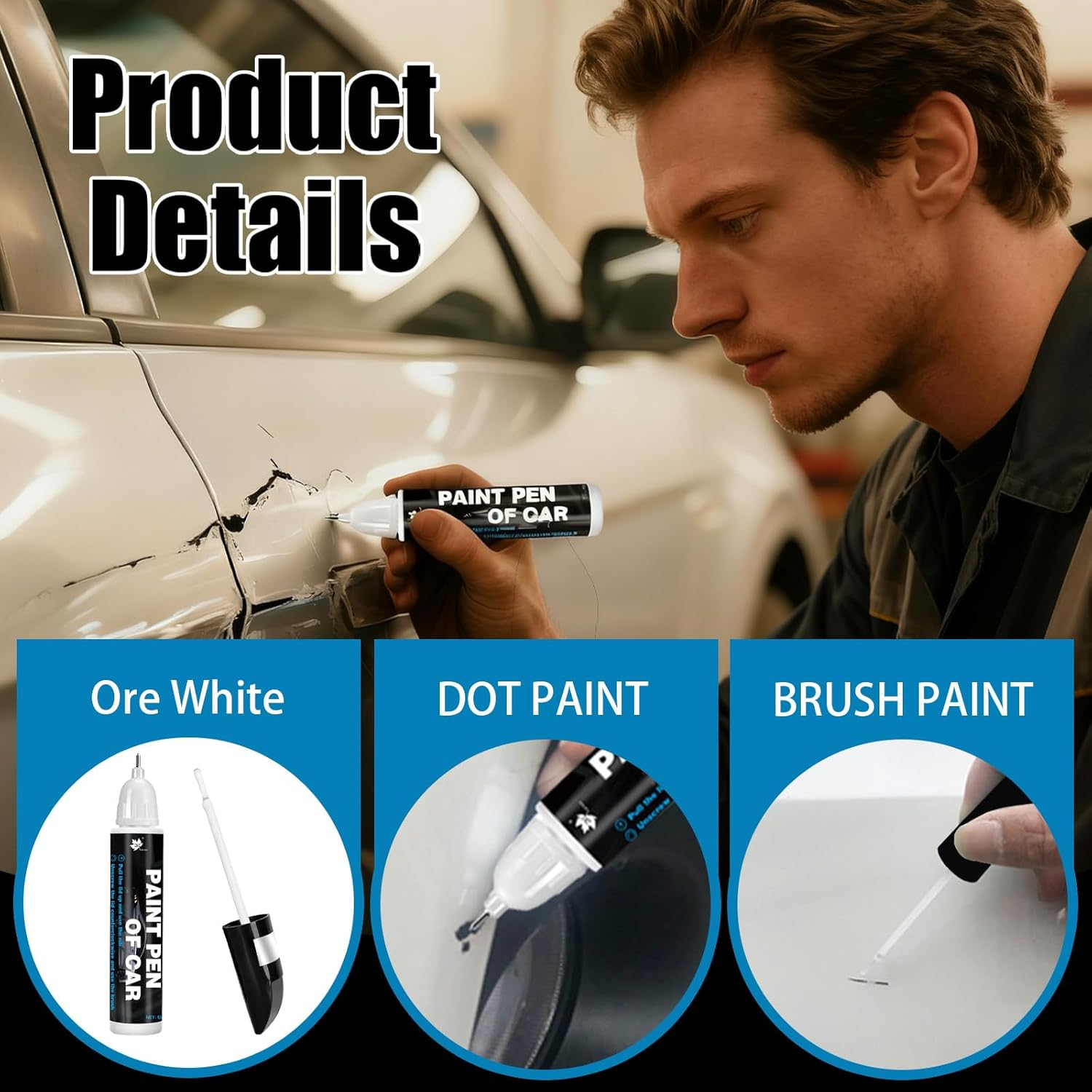 2Pcs Car Scratch Remover, 2-In-1 Touch up Paint Pen. the Paint Touch up Pen Is Used for Car Scratch Repair, Such as Long and Thin, Dot Scratches (White) image number 2
