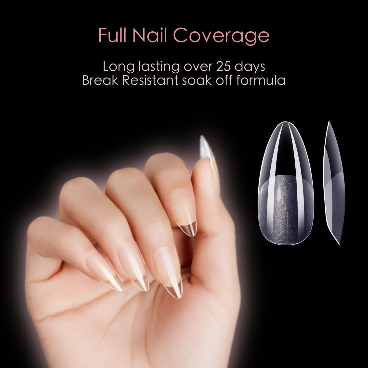 Nka Soft Gel Nail Tips, Press on Nails - Full Cover, Ultra Thin, No Trace, Pre Buffed, Durable Gel, 12 Sizes -Medium Almond (240)