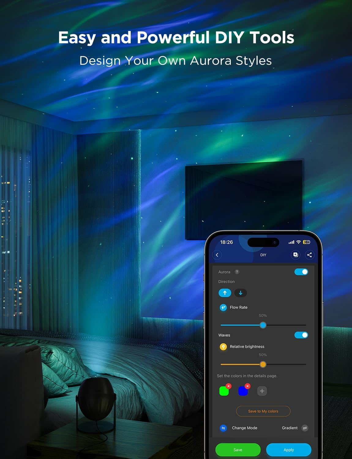 Govee Star Light Projector with RGBW Aurora Effects, LED Projector with 52+ Scenes, Timer and 18 White Noises, Compatible with Alexa and Matter for Bedroom, Kids Room (No Adapter) image number 2