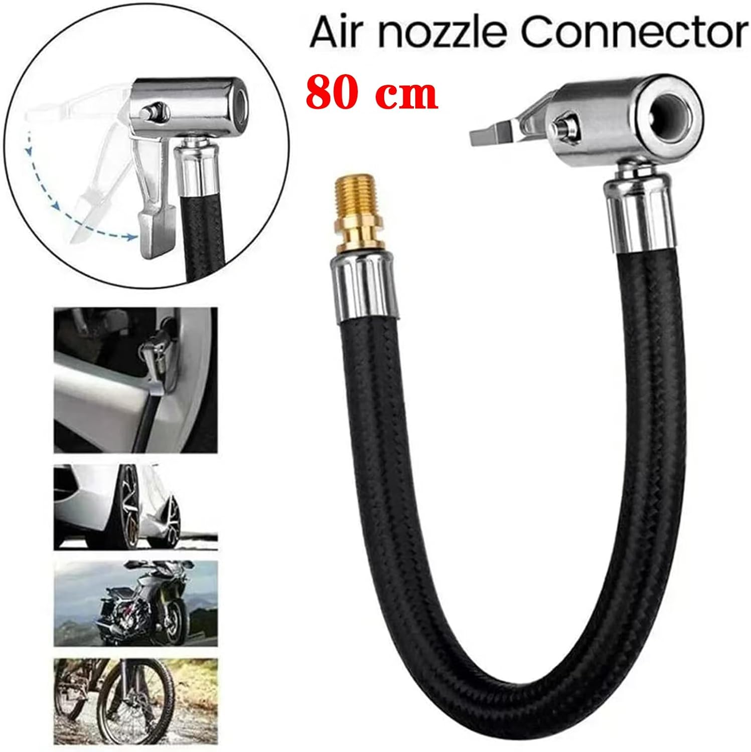 Tire Inflator Hose Adapter, Locking Tire Chuck with Rubber Hose and Standard Tire Valve Fine Thread, Air Inflator Hose Adapter for Twist on Convert to Lock on Connection image number 1