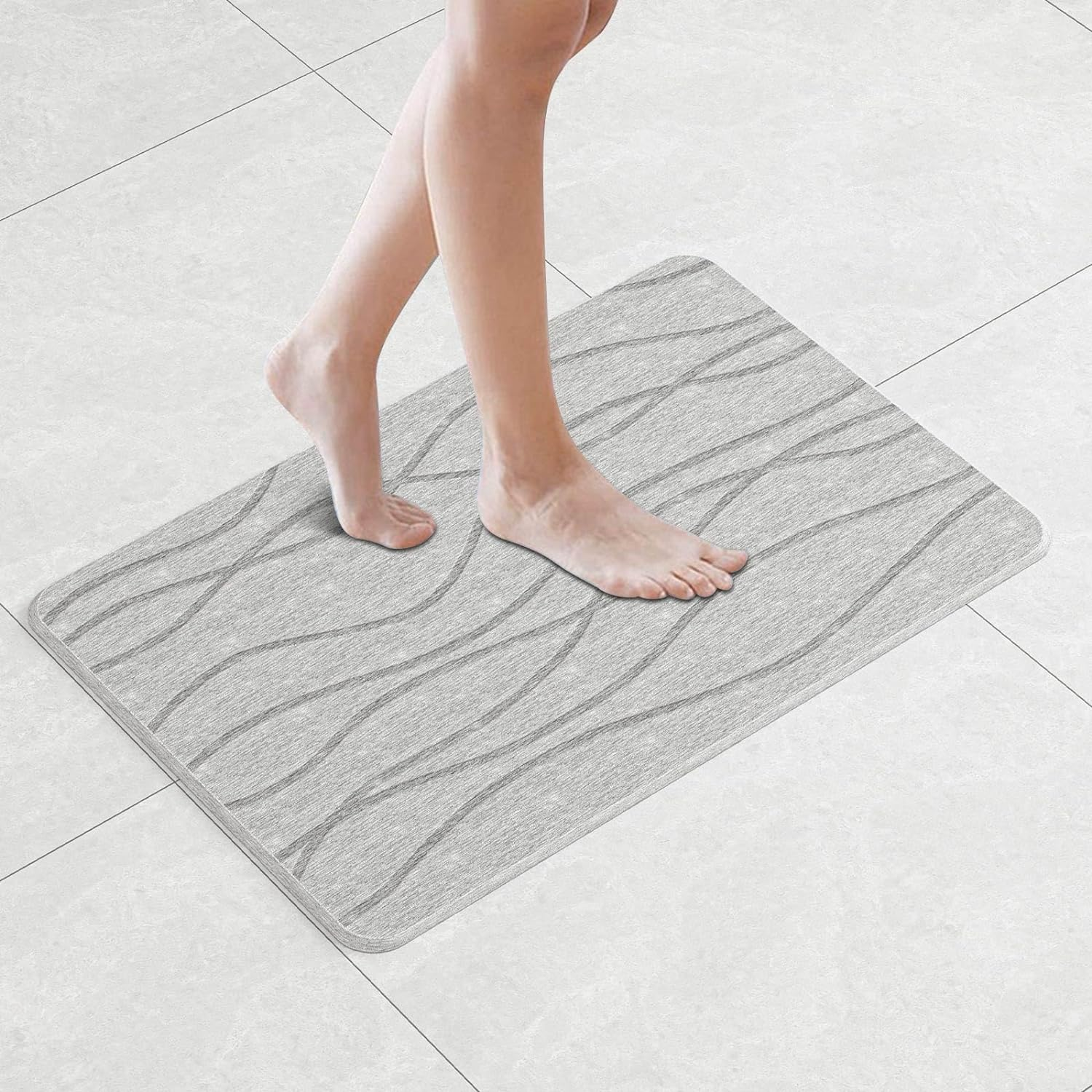 DAWNTREES 2 Pack Stone Bath Mat, Diatomaceous Earth Shower Mat, Non-Slip Super Absorbent Quick Drying Bathroom Floor Mat, Natural, Easy to Clean image number 1