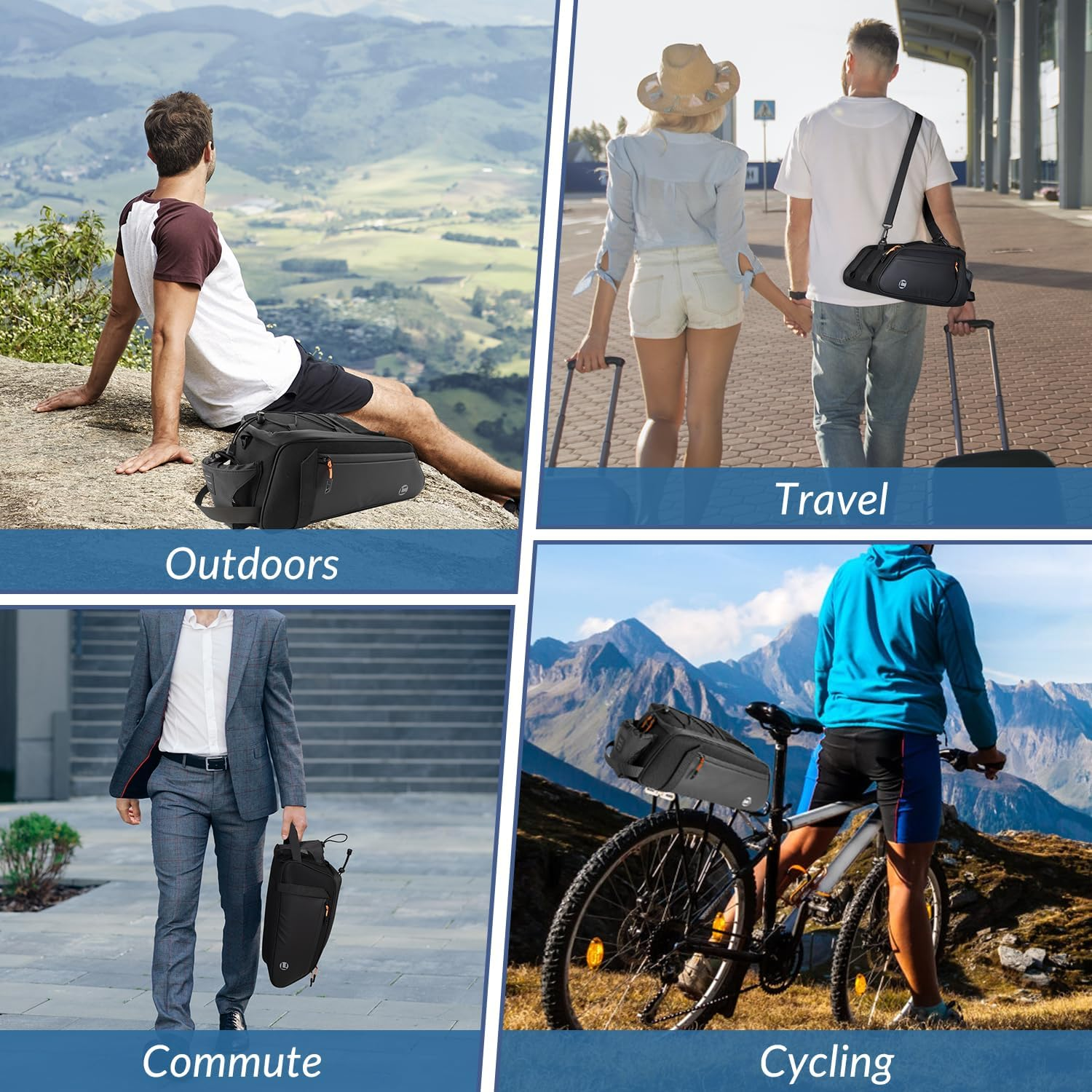 WOTOW Bike Rear Rack Bag - Waterproof Bicycle Trunk Back Seat Bag &ndash; Reflective Commuter Bag with Shoulder Strap image number 1