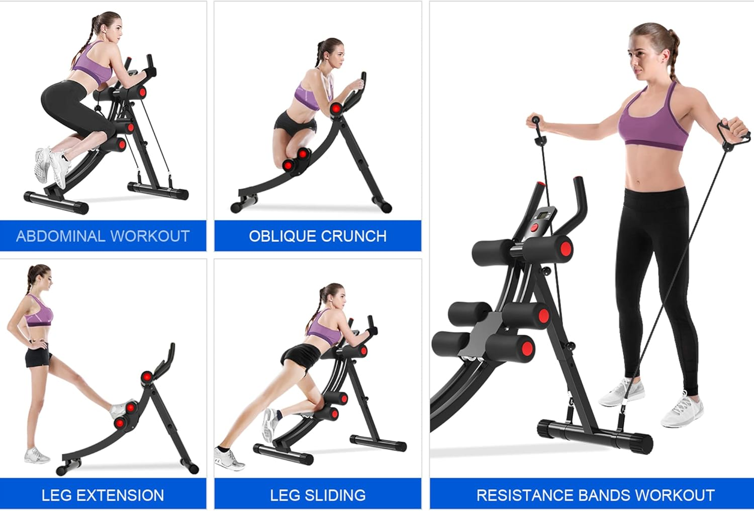 COSTWELL Ab Machine Abs Workout Equipment for Strength Training,Adjustable Ab Exercise Equipment for Stomach Workout,Foldable Core Abdominal Waist Trainer for Home Gym with Two Resistance Bands image number 1