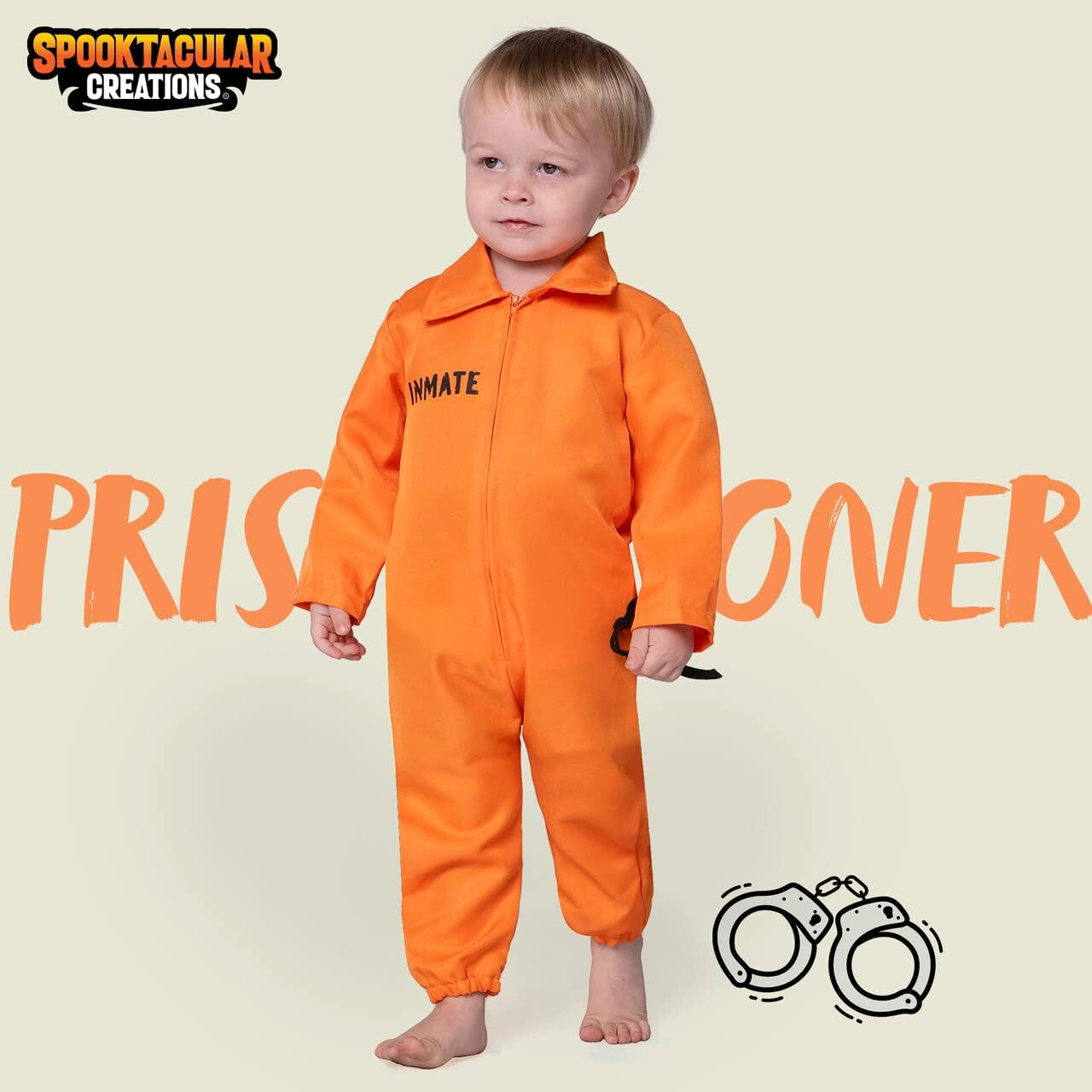 Spooktacular Creations Halloween Baby Jailbird Costume, Orange Prisoner Costume for Infants Toddler Halloween Dressup Party image number 3