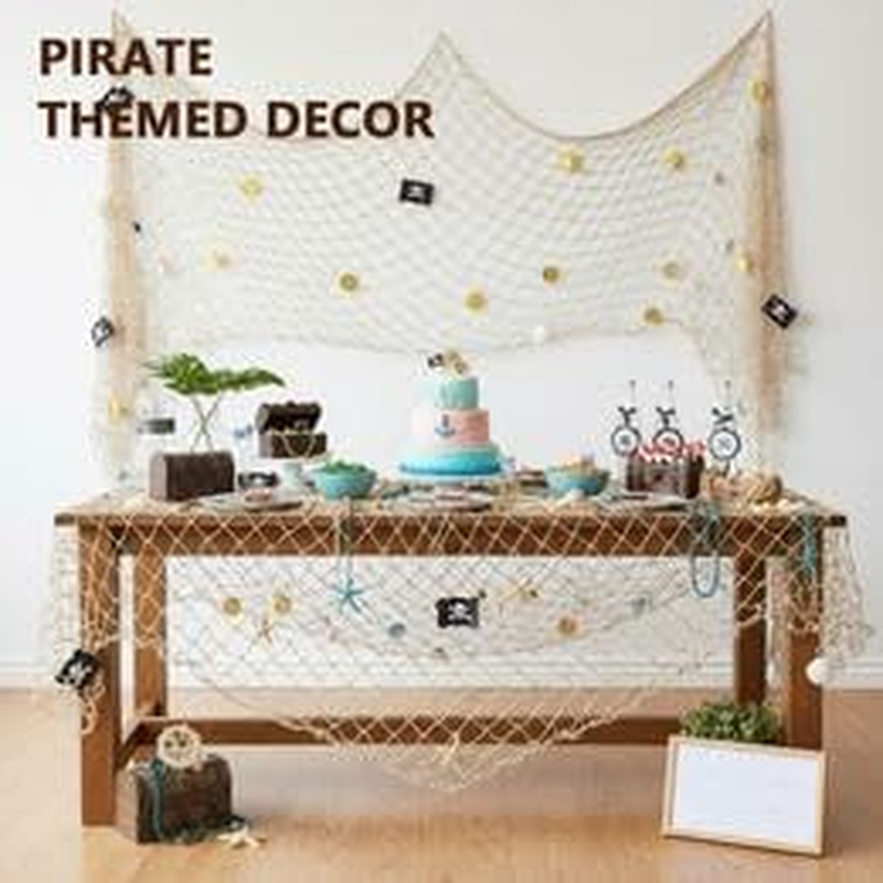 Fish Net Decorations 2 Pack, Natural Cotton Fishing Nets for under the Sea Party Decorations, Ideal for Beach Room Decor & Coastal Decor, Nautical Pirate Halloween Decoration by Ruibex image number 2