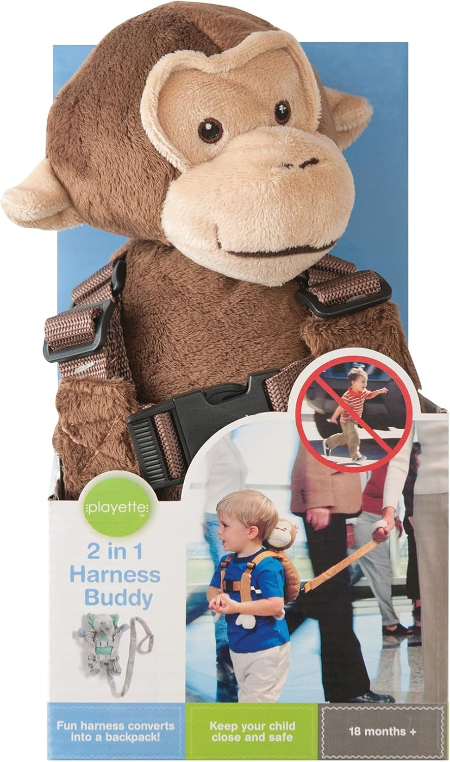 Playette 2-In-1 Child Toddler Harness Buddy - Toddler Leash and Backpack - Monkey image number 1