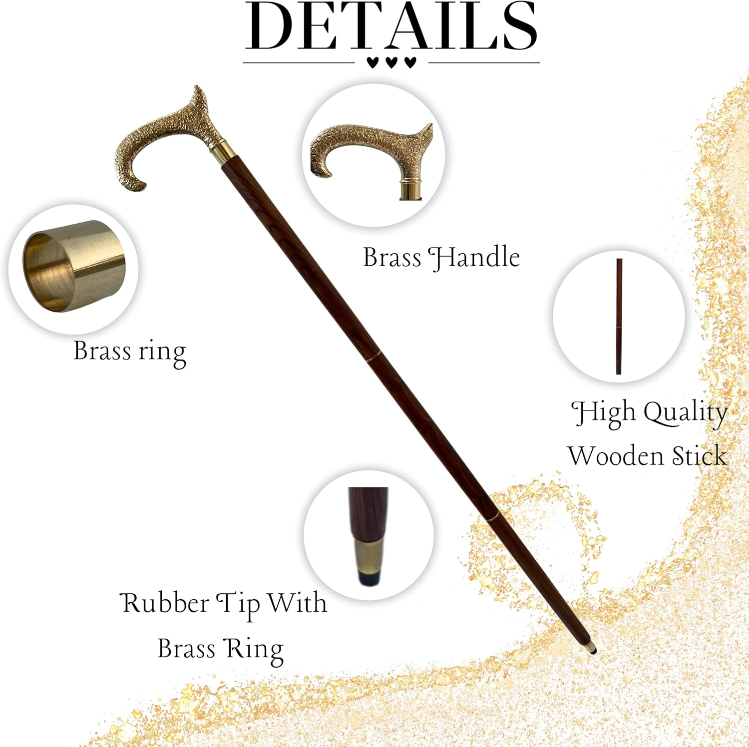 Must Buy - Derby Walking Stick Cane - Souvnear Canes and Walking Sticks in Natural Wood with a Brass Handle T Shape - Wooden Decorative Walking Cane Fashion Statement image number 2