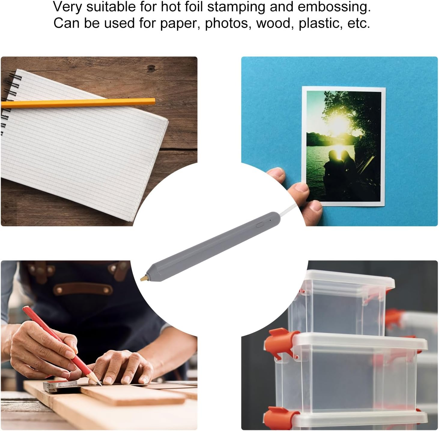 USB Hot Foil Pen, Foil Quill Starter Heat Foil Pen Set with 4 Heating Tips, Electric Embossing Pens Gold Foil Paper Roll Pen for Card Making DIY Handcrafts