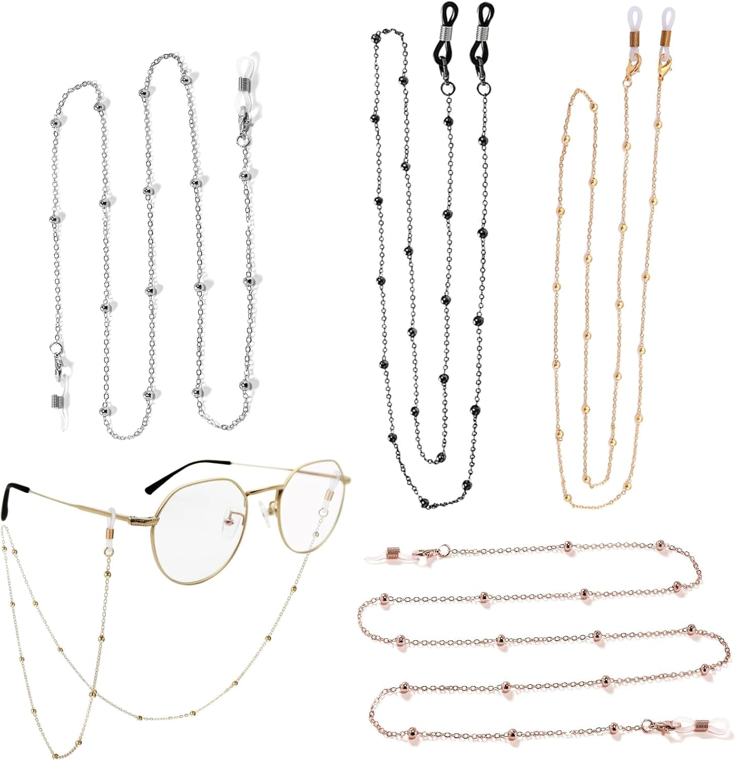 Glasses Chain, Adjustable KC Gold, Rose Gold, Black, 70Cm, Stylish Eyewear Retainer for Glasses Wearers, Fashion Accessory, Secure Face Mask Holder, Ideal Special Occasions image number 2