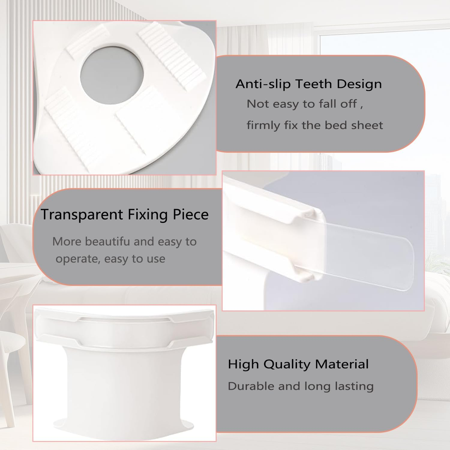 4Pcs Bed Sheet Holder Fitted Sheet Straps, Large Holders Keep Sheets Firm & Tight,Bed Sheet Rack with Lock Strip Easy to Install for All Mattress Sizes-Grey image number 4